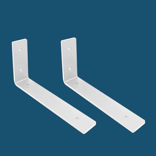 MLOQI 2 Piezas Escuadras para Estanterias, Soportes para Estantes, Escuadras Metalicas de L, Grueso de 5 mm con Tornillos Capacidad de Carga 50 kg (Blanca 25 cm)