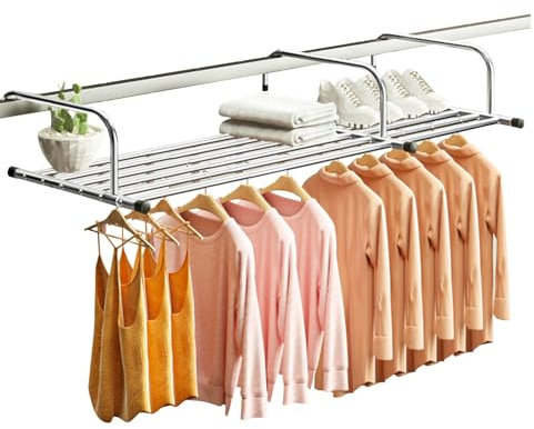 Tendedero de radiador Extensible para balcón, tendedero de Ropa Plegable de Acero Inoxidable para barandillas de balcón y alféizar de Ventana, se Puede Usar para Colgar, 3 Ganchos, Ahorra Espacio, t