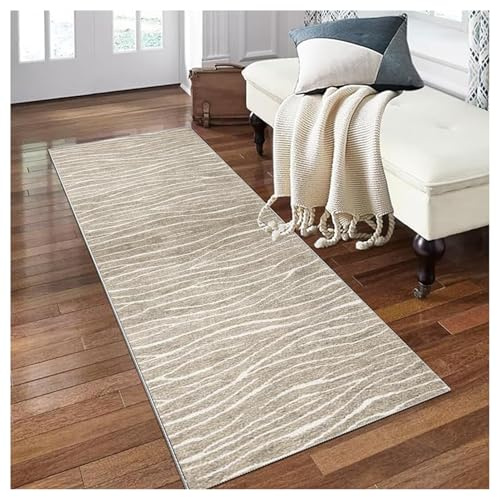 Siunwdiy Alfombra Larga Beige 70x320cm para Pasillo/Cocina,Patrón Abstracto Neutral,Antideslizante y Lavable,Tejido Suave de Microfibra,Alfombra Corredor con Respaldo de Goma para Salón/Dormitorio