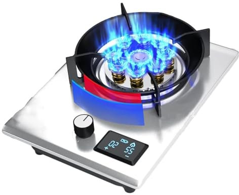 THEGA Stufa A Gas, Fornello A Gas Portatile per Interni, Piano Cottura A Gas con Bruciatore Singolo, Timer Ad Alta Potenza A Nove cavità, con Protezione Antispegnimento, per Cucina Domestica(NG)