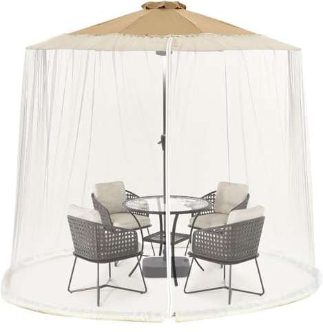 Morbuy Moskitonetz für Sonnenschirm, Moskitonetz Rund Sonnenschirme mit Reißverschluss und befüllbarer Basis für Pavillon, Terrassen, Rasenflächen und Balkone (Beige,380 * 240cm Ideal für 12-13)