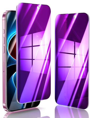 Kesuwe [2 Pack] Privacy Screen Protector for iPhone 16, Anti Spy Tempered Glass, Purple Colorful, Anti-Scratch, Bubble Free, Case Friendly, Anti Peep