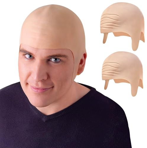 TNSOYCA 2 Pièces Bonnet Chauve, Perruque de Crâne de Cuir épais, Halloween dress up fantaisie costume pour une fête à thème cosplay chapeau accessoires de costume