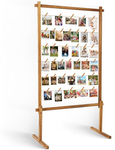 Collage-Bilderrahmen,Fotodisplay-Tafel mit Clips,Holz-Bilderrahmen mit Ständer,Für Hochzeit,Abschlussfeier,Geburtstag,Glückwunschkarten,Briefe,Postkarten,Weihnachtskarten,Organizer-Halter,135cm