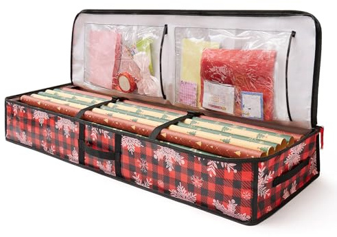 Mecmbj Geschenkpapier Aufbewahrung, Wasserdicht, PE Geschenkpapier Organizer mit Fächern für Schleifen, Anhänger, Schere und Bänder, Wrapping Paper Organizer für Weihnachtsgeschenkpapier(105x35x16cm)