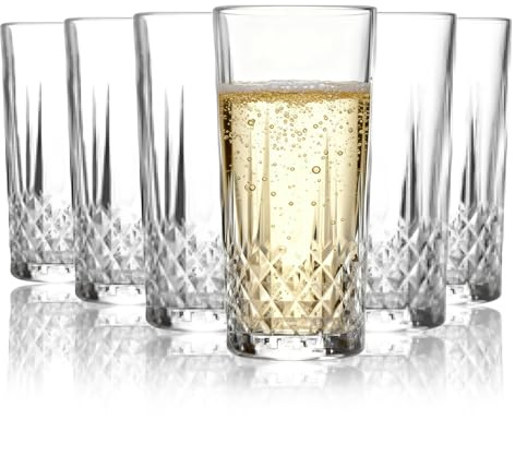 Set de 6 clair 330ml Highball verres pour jus d'eau et de cocktails lave-vaisselle sécuritaire élégant diamant coupe Design parfait pour la maison Restaurants Fêtes