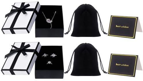 2er Set Schmuck Geschenkkästchen 9× 7× 3 cm Kleine Schmuckbox mit Samtbeutel & Karte – Ideal als Geschenkbox Armband, Halskette, Ohrringe