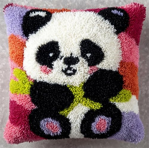 Kitquiver Diy Knüpfkissen Zum Selber Knüpfen Panda 43Cmx43Cm 3D Knüpfen Kissen Knüpfset Knüpf-Sets Für Kinder Erwachsene Kreuzstich Set Handgemachte Geschenke Sofakissenbezug Latch Hook Kit