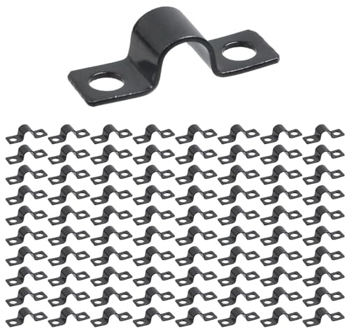 Omnikryp 80 Pièces Colliers de Serrage en U, Ø 5mm 2 Trous U-collier de Serrage Métallique, Fixation de Tuyau en Acier au Carbone Noir, pour la Fixation de tuyaux et de câbles