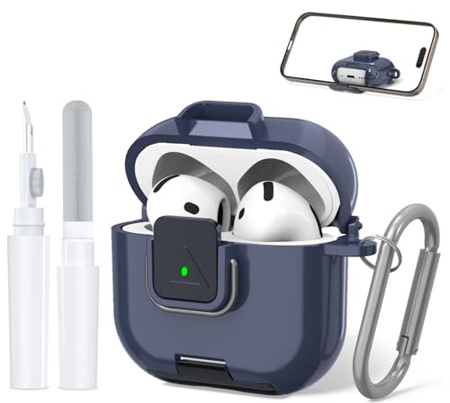 Custodia protettiva in TPU per AirPods 4 in TPU flessibile con protezione antiurto e abrasione - Include portachiavi + penna pulita, compatta e leggera per l'uso quotidiano (blu scuro)
