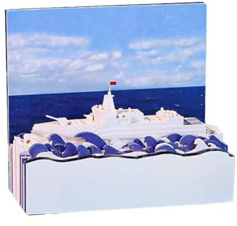 Calendrier 3D 2026, calendrier 3D 2026, motif de navire de guerre déchiré à la main, œuvre d'art non collante, exquis