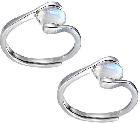 2 Pcs Moonstone Ring, Adjustable Silver Rings for Women, Silver Thumb Rings for Women Ring Jewellery Fashionable and Beautiful, Mother wife Girlfriend and Sisters