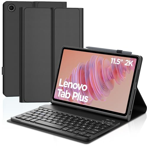 Coque Clavier pour Lenovo Tab Plus 11.5 Pouces, AZERTY Français Clavier Bluetooth Magnétique Détachable avec Étui de Protection Mince pour Tablette Lenovo Tab Plus 11.5 2024 (TB351FU), Noir