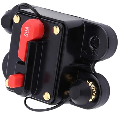 Wakects Disjoncteur à Fusible 80A 100A 150A 200A 300A, Protecteur de Commutateur en Alliage Conducteur avec Bouton de Réinitialisation Manuelle pour Systèmes Solaires Audio de Voiture (80A)
