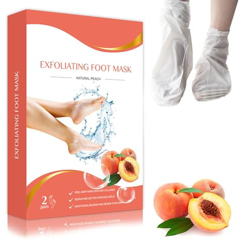 2 Pairs Foot Peel Mask for Hard Skin - Upgrade Formula Moisturizing & Exfoliating Foot Peeling Mask - Cracked Heel Treatment Socks,Callus Remover Foot Mask for Feet, Men & Women (Peach)