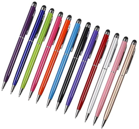 Toddmomy Stylos à Bille Couleur Aléatoire Lot de 12 en Aluminium Léger pour Écriture et Dessin Stylet Capacitif pour Écrans Tactiles Tablette et Téléphone à L'école Bureau