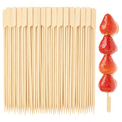 SINJEUN 600 PCS Bamboo Paddle Skewers 25cm, Wooden Paddle Sticks Barbecue Skewers Cocktail Picks Wood Fruit Pick Kebab Sticks for Grill, Fruit Kebabs, Cocktails Buffet Party