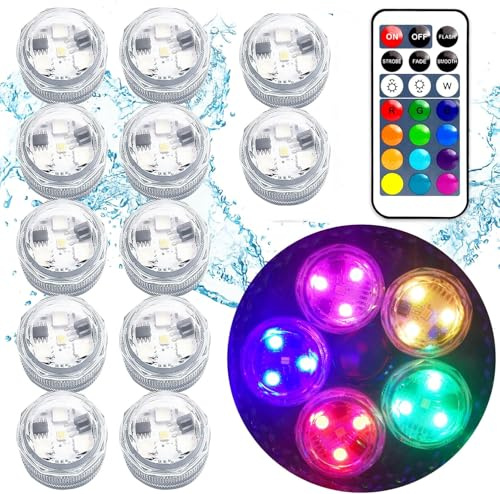 LINNIW 12PCS Small Submersible LED Lights with Remote Control, RGB Waterproof LED Tea Lights, Pool Lights for Pool Party Decorations Christmas Valentine's Day Wedding Party