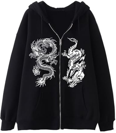 Sweat à Capuche surdimensionné Y2K avec Fermeture éclair - Style Gothique - Motif Dragon - Emo Grunge Alt Baggy - Style années 90 - Punk Streetwear n5