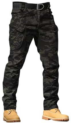 Générique Pantalon de Travail Homme Cargo Multipoches avec Genouillères Taille Elastique Extensible Résistant Durable Séchage Rapide Léger Tactique Militaire Treillis Randonnée Chasse Moto