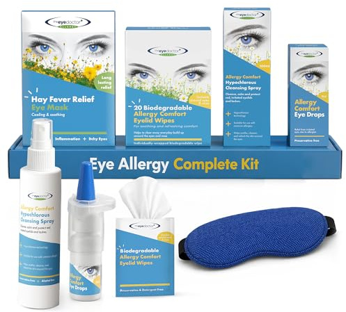 Eye Doctor Hayfever Kit, Cooling Mask Wipes Spray and Allergy Drops, Relief | Four Step Routine, Cold Gel Compress, Pollen Removing Lid Pads and Mist, 1% Helichrysum Relief, Itchy Red Puffy Allergy Eyes