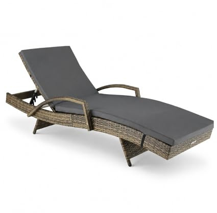 Arreditaly Lettino Prendisole Reclinabile In Polyrattan Con Schienale Regolabile E Cuscino Imbottito Ideale Per Giardino Terrazza Piscina E Relax Outdoor 190 x 62 x 34 Cm Marrone Chiaro