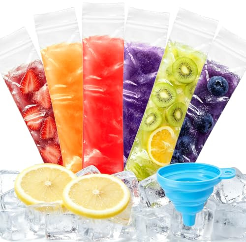 300Pcs poches pour sucettes glacées, Moule Sacs Popsicle Pochettes | avec 1 Morceau D'entonnoir Bleu 5*23cm pour Yaourt, Bonbons glacés Party Favors