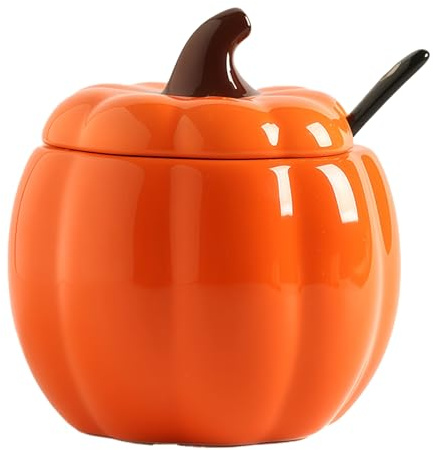FBHDKJNFG Le bol de sucre en céramique Sucrier et plat en céramique orange avec couvercle et cuillère 400 ml for bar à café