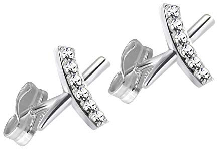 Treuheld | X Ohrstecker mit KRISTALLEN - 925 Silber - Sterling Silver Kreuz - Damen & Herren Strass OHR-RINGE - silberne Kristall Ohr-Stecker mit Zirkonia - Echt-Silber Ohr-Schmuck zum Stecken - Plus