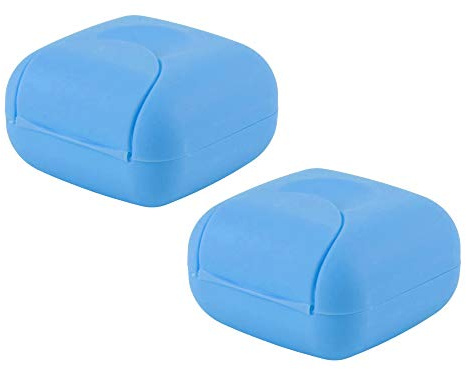 Reise-Seifenbox, handgefertigt, kleine Seifenschale, versiegelte Box | wasserdicht und auslaufsicher, quadratisch, tragbares Outdoor-Zubehör, 2 Stück blau