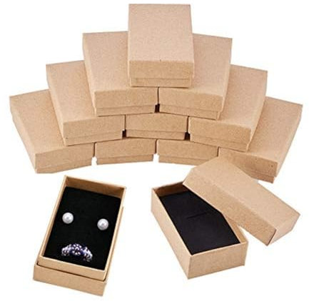 BENECREAT 24 Pack Necklace Ring Box, 8x5x3cm Christmas Cardboard Jewelry Boxes with Lids Kraft Brown Rectangle Cardboard Small Gift Box for Wedding Party Birthdays Christmas