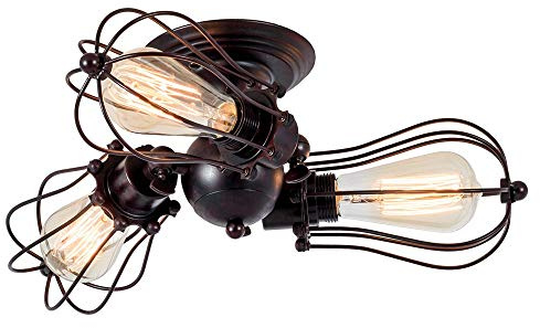 Luling Vintage Deckenleuchte Industrielüster Verstellbare Steckdose Metalldrahtkäfig Halbschlussmontage Rustikale Decke Leichtmetalllampe Lampen (ohne Glühbirne) (mit 3 Licht) (Rost)