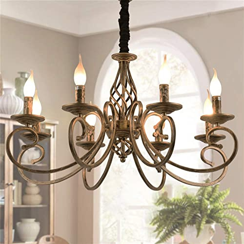 Ganeed Candelabros Rústicos Araña de Velas Estilo Francés de Campo Lámpara Colgante de Hierro Vintage Luminario Colgante para Cocina Isla Comedor Dormitorio Bronce 8 Luces