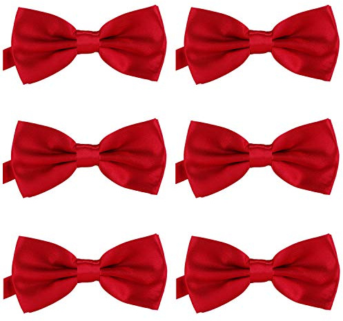 6-pack DonDon herrfluga 12 x 6 cm färdigknuten och längdjusterbar körsbärsröd