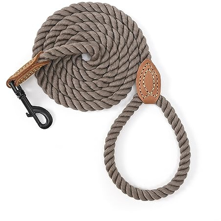 Mile High Life Braided Cotton Rope Leash with Leather Tailor Handle and Heavy Duty Metal Sturdy Clasp (Camel, 4 FT) | Rust-proof 360° swivel clasp, Heavy-duty for medium/large breeds. Great for weddings, daily walks (4 FT, 1/2, Camel)