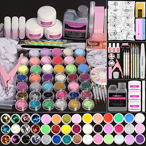 Phoenixy Kit Ongle Acrylique Complet 42 Couleurs Paillette Ongles Nail Art et 3 Poudre Acrylique pour Ongles Professionnel Set pour Débutants
