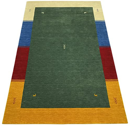 WAWA TEPPICH Handgefertigter orientalischer Gabbeh Teppich aus 100% Wolle Loom Handgewebte Grün 200X300 cm