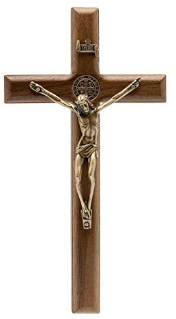Intercession Wall Wood Cross Crucifix (7.5 in - Antique Gold)