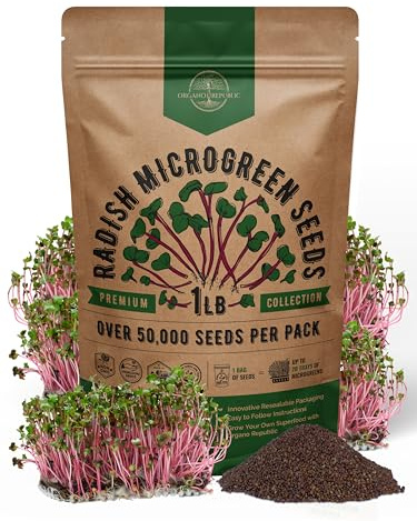 Organo Republic Radish Sprouting & Microgreens Seeds - Non-GMO, Heirloom Sprout Seeds Kit, 1lb Resealable Bag for & Growing Microgreens in Soil, Coconut Coir, Aerogarden & Hydroponic System.