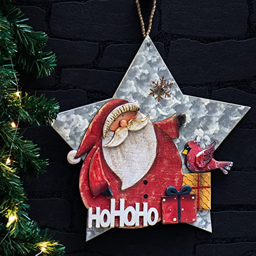 com-four® Hängedeko Weihnachten, Holz-Aufhänger in Sternform ca. 32,5 x 31 | großes Deko-Herz mit Weihnachtsmann - Christmas Wanddeko