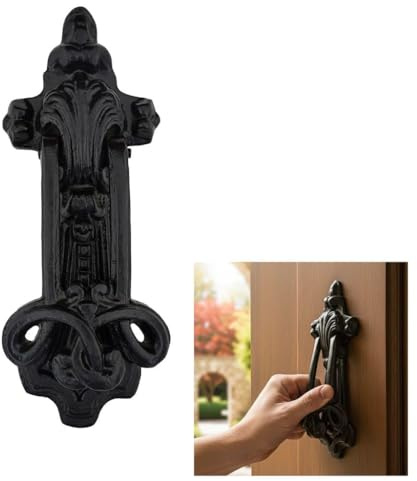 Gothic Cast Iron Door Knocker - 1 Pc (8 in x 3 in) | Medieval Rustic Black Door Knocker for Vintage or Castle-Style Doors