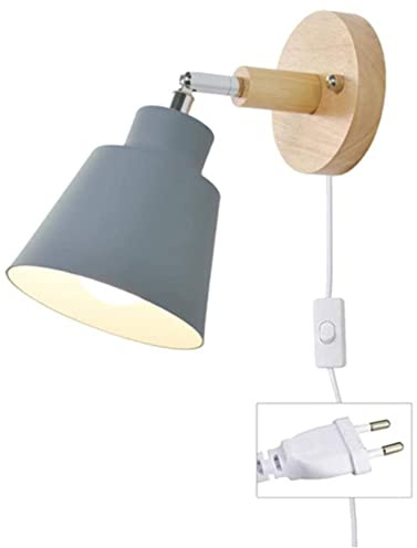HUA5D Gris Applique Murale Avec Prise Electrique Et Interrupteur Moderne por Chambre Salon,E27 Applique Murale Vintage Retro Spots Muraux,Lampe De Lecture De Chevet,Rotation À 350 Degrés