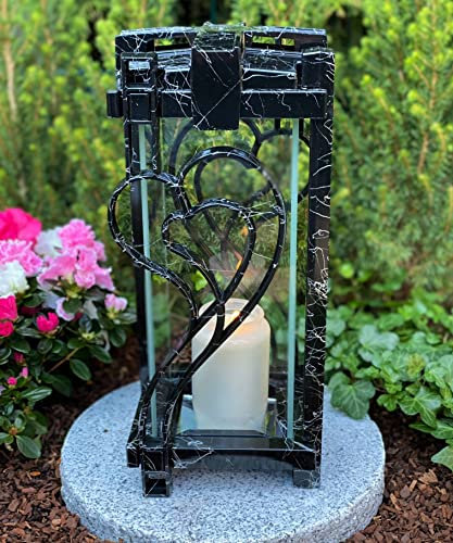 Lanterne funéraire - Hauteur : 33 cm - Avec motif cœur - Décoration funéraire - Décoration funéraire - Avec bougie incluse