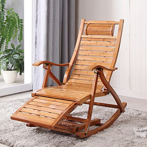 Ontihang Balkon Home Lounge Chair, Schaukelstühle für Erwachsene Holz Bambus stabile Komfort Garten Liegestühle Lasthalterung 200kg