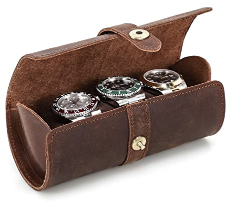 CONTACTS Estuche organizador de reloj de viaje de piel auténtica, multifuncional, portátil, funda protectora vintage (café-1117)