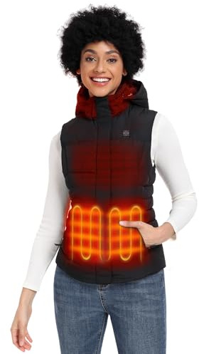ORORO Gilet Duvet Chauffant Femme avec Batterie et Capuche Détachable Doudoune Sans Manche Chauffante Hiver pour Femme - Chargeur Non Inclus