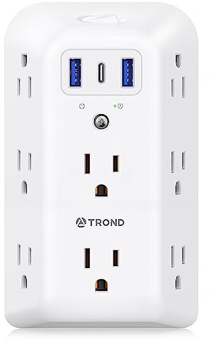TROND Surge Protector 8 Outlet Extender - Multi Plug Wall Outlet with 3 USB Ports, Widely Spaced Power Strip with ON/Off Switch, 1440 Joules, USB Wall Charger for Home Bathroom Kitchen Dorm