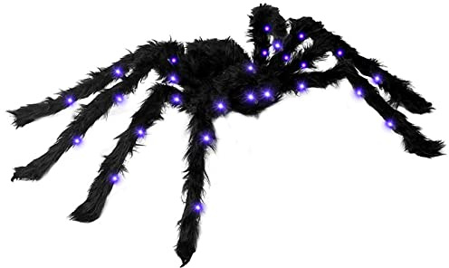 Halloween Deko Spinne 125cm,Leuchtende Plüsch Spinne,Halloween Spinnennetz Outdoor,Realistische Gefälschte Spinne Mit Led Glühenden,Halloween Riesenspinne Deko Garten Gruselig Spinnen Accessories
