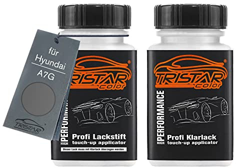 TRISTARcolor Autolack Lackstift für Hyundai A7G Aurora Grey Metallic +1K | Set aus Basislack + Klarlack, Lackfläschchen mit Pinsel, je 50ml