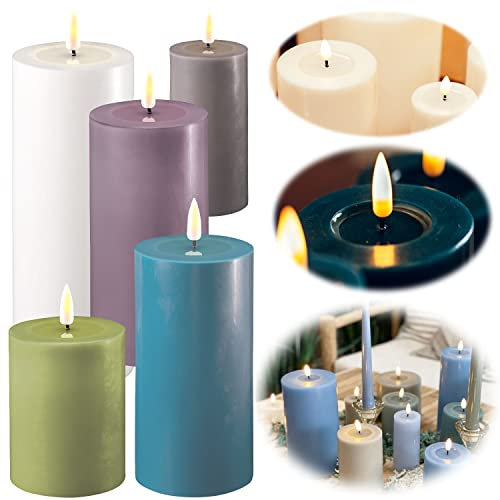 LS-LebenStil Outdoor Real Flame 3D Stumpenkerze 15x10cm Rosa Deluxe Wachsspiegel flackernde Kerzen
